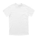 A plain white short-sleeve crewneck t-shirt laid flat against a white background.